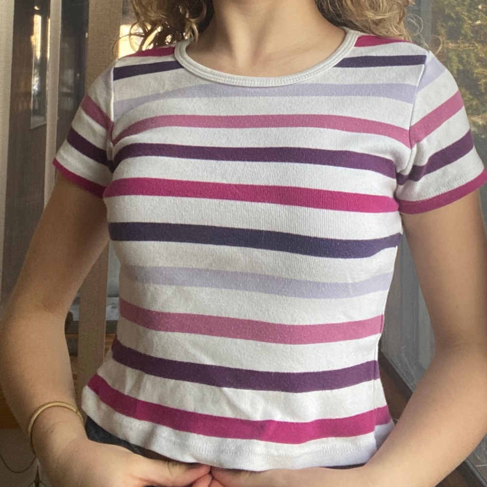 Brandy Melville white purple, and pink crop top!